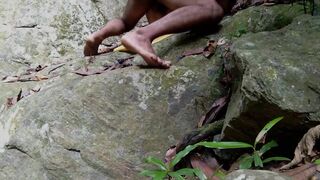 Outdoor interracial rough sex in a forest between a Indian MILF lady and big dick