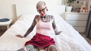 Teen tattooed girl Nerwen gets fucked in her tight little pussy and takes hot cum in her mouth