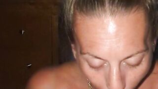 Amateur MILF slurping every drop of cum