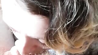 Good Girl on her Knees Sucking and Swallowing. Cum in Mouth