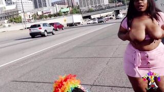 Juicy Tee Gets Fucked by Gibby The Clown on A Busy Highway During Rush Hour