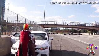 Juicy Tee Gets Fucked by Gibby The Clown on A Busy Highway During Rush Hour