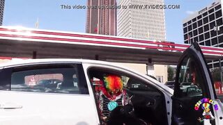 Juicy Tee Gets Fucked by Gibby The Clown on A Busy Highway During Rush Hour