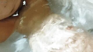 Mermaid babysitter fucked in her tight wet pussy in the tub while bathing