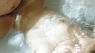 Mermaid babysitter fucked in her tight wet pussy in the tub while bathing