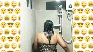 Silk Smita Shower Tease Showing Her Big Chunky Ass and Big Brown Nipples Perking and Horny