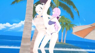 Honkai Impact Elysia and Kiana Beach Sex Hentai Mmd 3D Purple Hair Color Edit Smixix