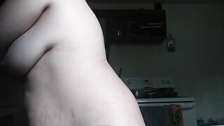 Chubby Asian Naked In the Kitchen Cooking