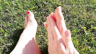 Bare feet oil massage in the garden (teaser)