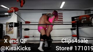 Kisa Kicks vs CJ mixed wrestling with ballbusting