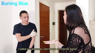 Burning Blue comes to fix my internet and fucks me hard, finishing in my mouth (divine productions