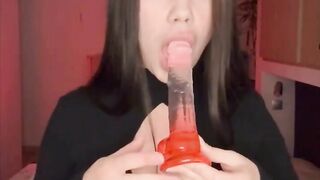 Sweet brunette gives a hot blowjob