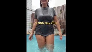 Milf goes swimming in her pool