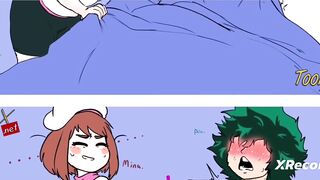 Uraraka and Ashido fuck Deku's huge cock xxx