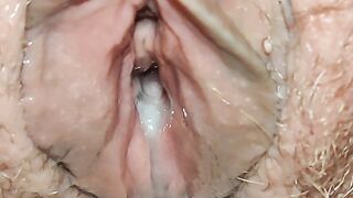 Wide open pussy dripping cum after sex and pissing with little fart | Ultra Closeup