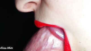 Sensual Sloppy BLOWJOB with red lips - Wet Sucking Dick.