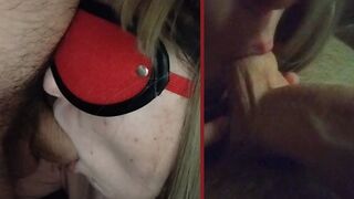 Eye-Masked Girl Sucks Cock and Balls