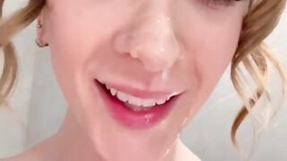 Petite British cumslut takes HUGE facials! (Jade Vow)